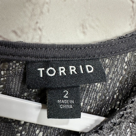 Torrid Gray MIDI JERSEY TRAPEZE DRESS lace crochet accents, sz 2 2X, EUC - Picture 2 of 6